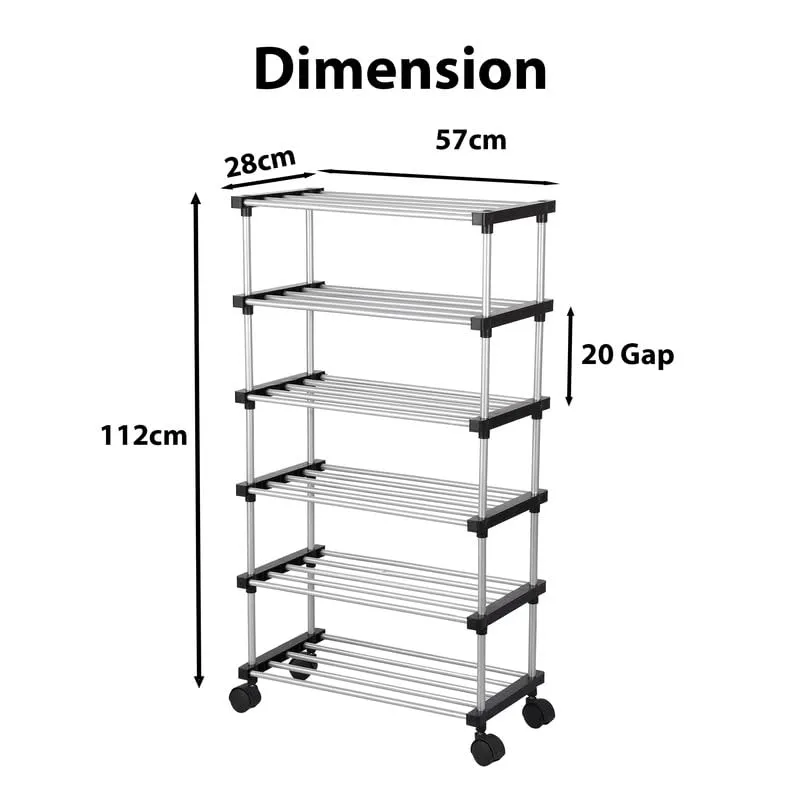 YMRR® 6-Tier Metal Shoe Rack with Zipper Cover (Random Colour) | Shoe Storage Organizer Closet Shoe Cabinet Shelf | Free Standing Footwear Stand for Home, Office, Entryway, Hallway, Indoor & Outdoor